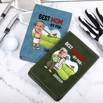 Custom Name & Face Photo Best by Par Golf Scorecard Holder, Leather Golf Yardage Book Cover, Golf Accessories, Gift for Golf Lovers/Players/Coaches