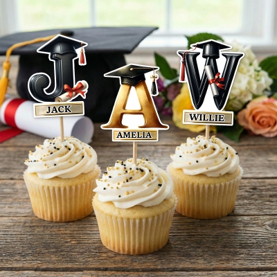 (Set of 8pcs)Personalized Graduation Alphabet Cupcake Toppers with Name, Class of 2026 Party Dessert Table Photo Props, Gifts for Graduates/Students