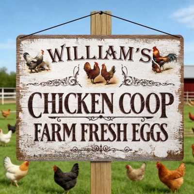 Personalized Chicken Coop Farm Metal Sign with Name, Vintage Weatherproof Roosters Entrance Sign, Farm Decor, Gift for Farmer/Chicken Coop Owners
