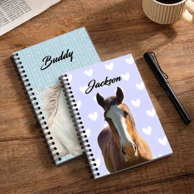 Personalized Horse Portrait Notebook with Name, Softcover A5 Spiral Journal, Birthday/Anniversary/Memorial Gift for Horse Lovers/Equestrians
