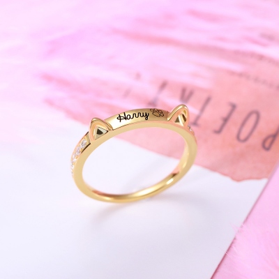 Personalized Name Cat Ring with Ears