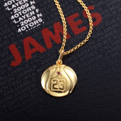 Engraved Basketball Necklace with Number And Birthstone in Gold