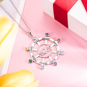 	Personalized Steering Wheel Name & Birthstone Necklace in Silvernes	