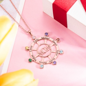 Personalized Steering Wheel Name & Birthstone Necklace in Rose Gold