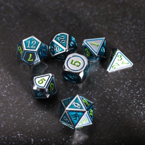 Silver Blue Metal Dice Set for DND Gamers
