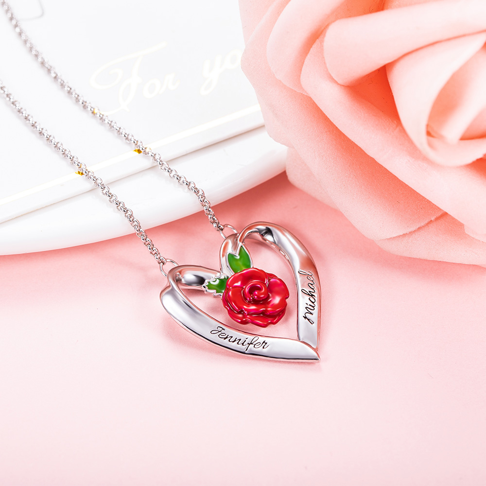 Personalized Rose Heart Necklace - GetNameNecklace