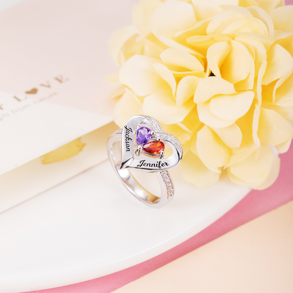 Forever Together Engraved Birthstone Heart Ring for Her