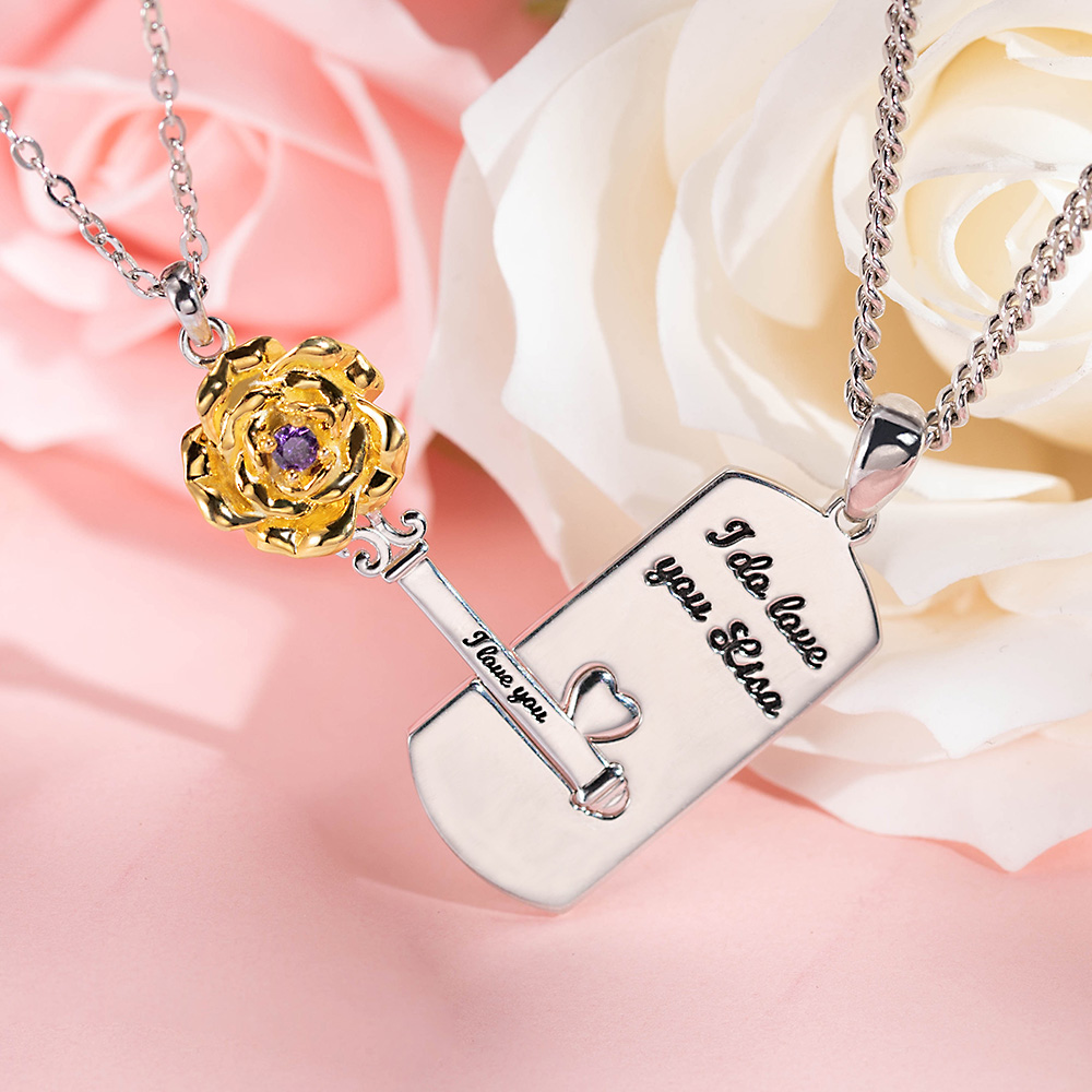 Colar personalizado de casal com chave rosa - presentes de dia dos namorados