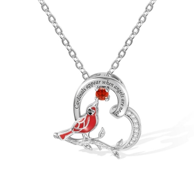 Personalized Cardinal Heart Pendant Necklace in Platinum