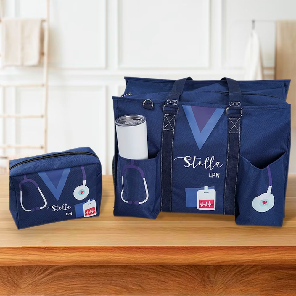 Personalized Large Nurse Tote Bag for Work, Small Canvas Nursing Bag with Zippered, RN CNA LPN