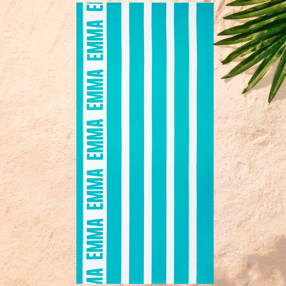 Serviette De Plage Colormate Jacquard – Rayures Et Tortues Vertes, 34x64, 100% Coton