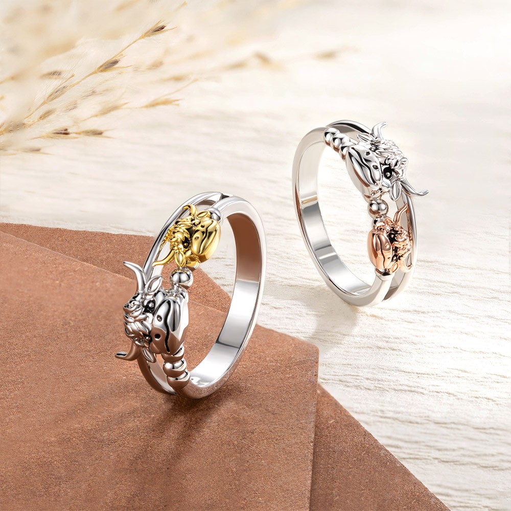 Custom Name Highland Cow Ring, Highland Cow-smycken, Statement-ringar, mor-dotter-ringar, julklappar till cowgirls/djurälskare/mamma