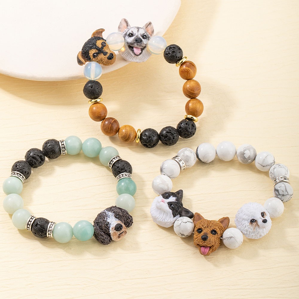 Custom Handcrafted Pet Portrait Beaded Bracelet, Adjustable Pet Pendant Bracelet, Pet Memorial Jewel, Birthday Gifts for Pet Lovers/Dog Mom/Cat Mom