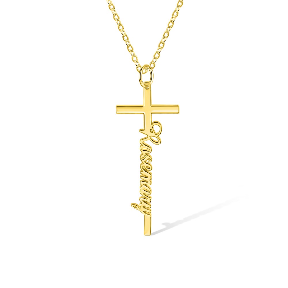Collier Croix Personnalisable - Pendentif En Acier Inoxydable Gravé Nom/initiales - Chaîne 61 Cm - Pour Homme Et Femme
