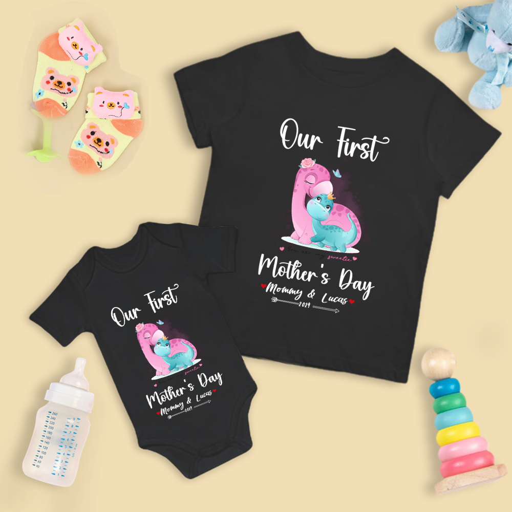 Our First Mother's Day Mom and Baby Set/Matching Shirt, Mummy and Baby Gift, Mama Baby Dinosaurs, T-shirt Bodysuit Romper Babygrow Vest Set, New Mom Gift, Mother's Day Gift
