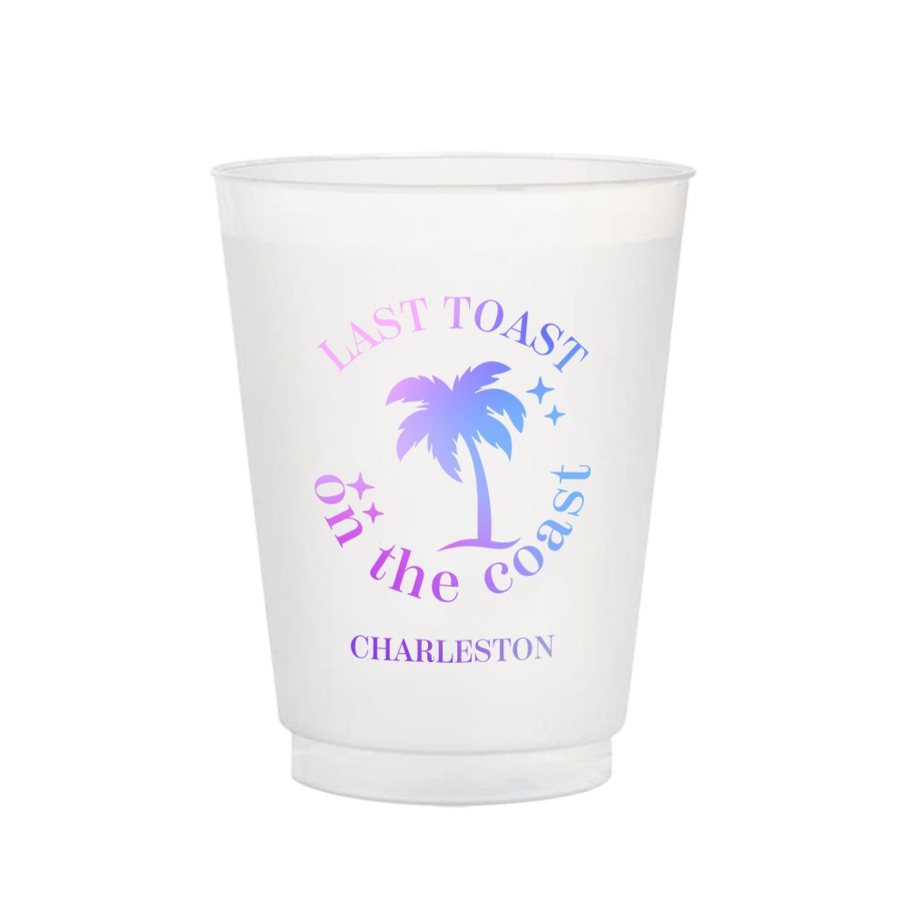 Personalized Set of 10 Last Toast On The Coast Plastic Disposable Cups with Text Wedding Beach Bachelorette Party Gift for Bridesmaid