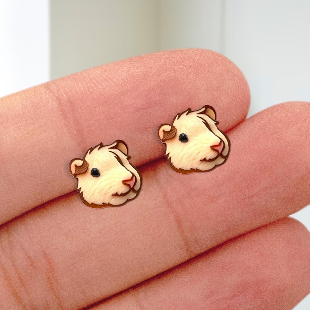 Glue Guinea Pig Ear Studs, Cute Animal Ear Studs for Women, Girls