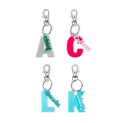 Personalized Initial Glitter Keychain with Name, Custom Multi-color Acrylic Keyring for Bag, Birthday/Mother's Day Gift for Mom/Friend/Sister