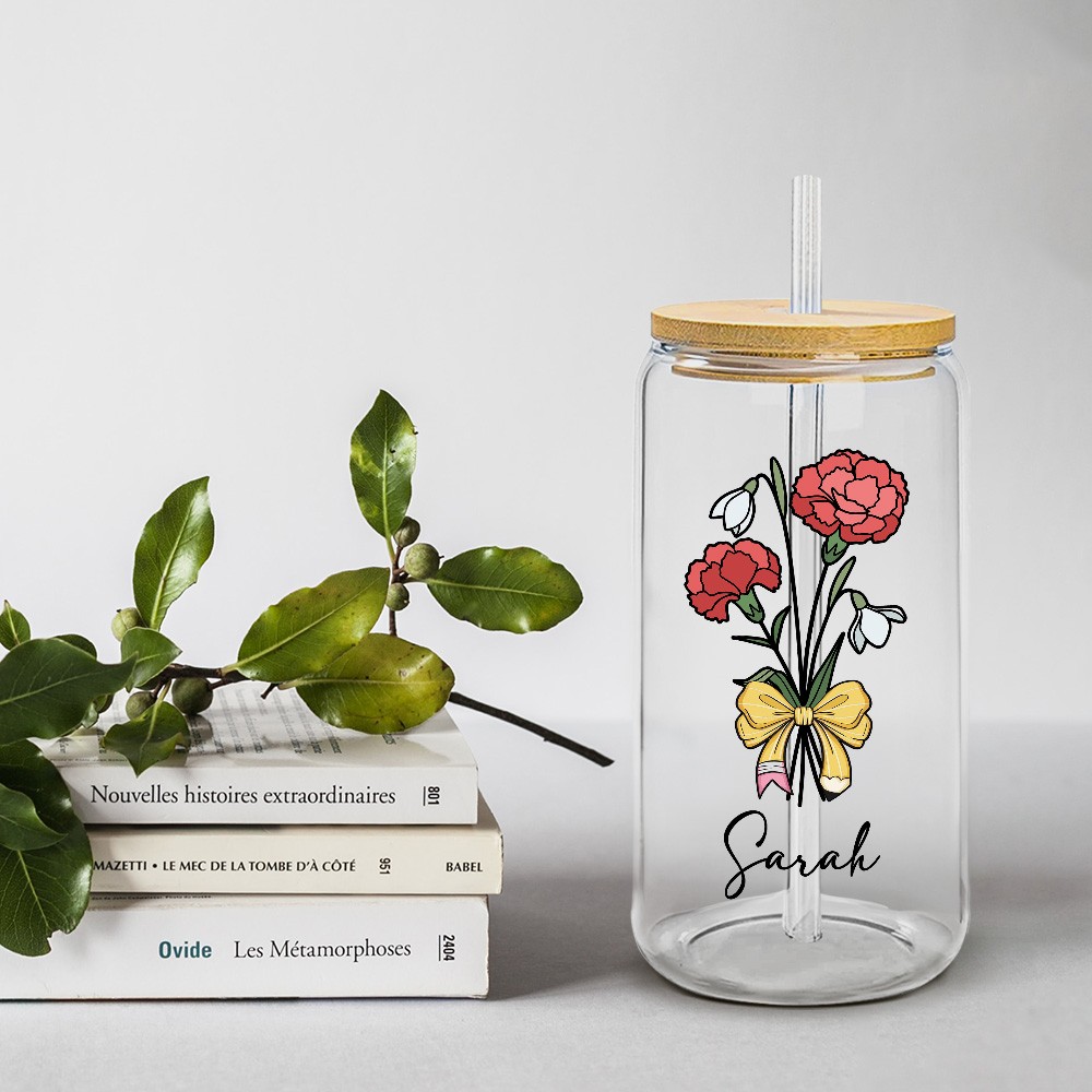 Verre à fleur avec nom personnalisé