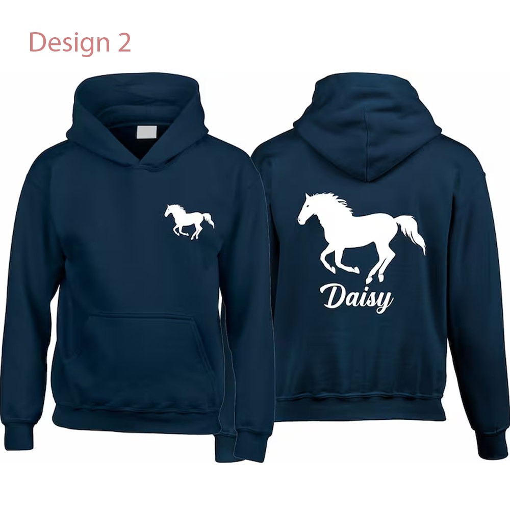 Personalised Names Horse Hoodie, Unisex Horse Hoody Jumping Design Hoodie, Jockey Rider Jumper, Equine Xmas Present Top, Birthday Gift for Adults/Kids