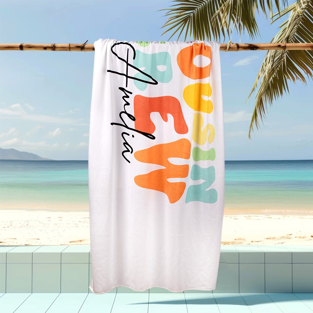 Personalized Name Cousin Crew Beach Towel, Perfect for Family Outings