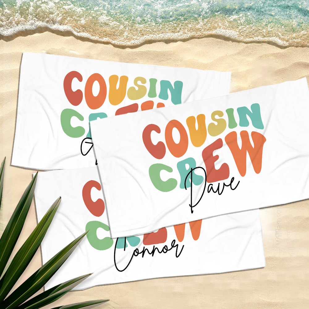 Personalized Name Cousin Crew Beach Towel, Perfect for Family Outings