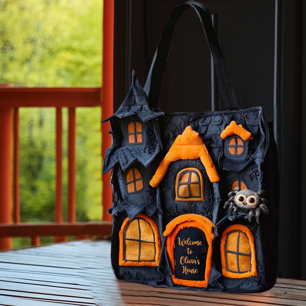 Personalized Halloween Accessories Cute Spooky House Tote Bag with Coin Purse and Plush Pendant Halloween Gift for Her Girls