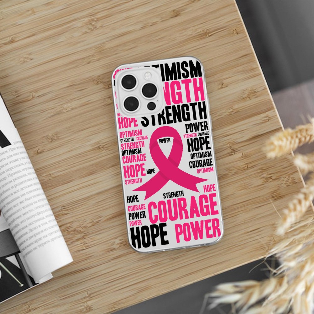 Pink Ribbon Letter Phone Case,Choose from Three Designs with Positive Words