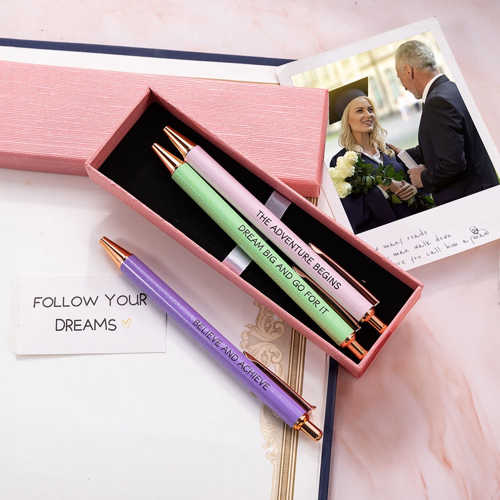 Customizable Inspirational Pen Gift Set,Engraved Positive Messages in 3 Elegant Colors