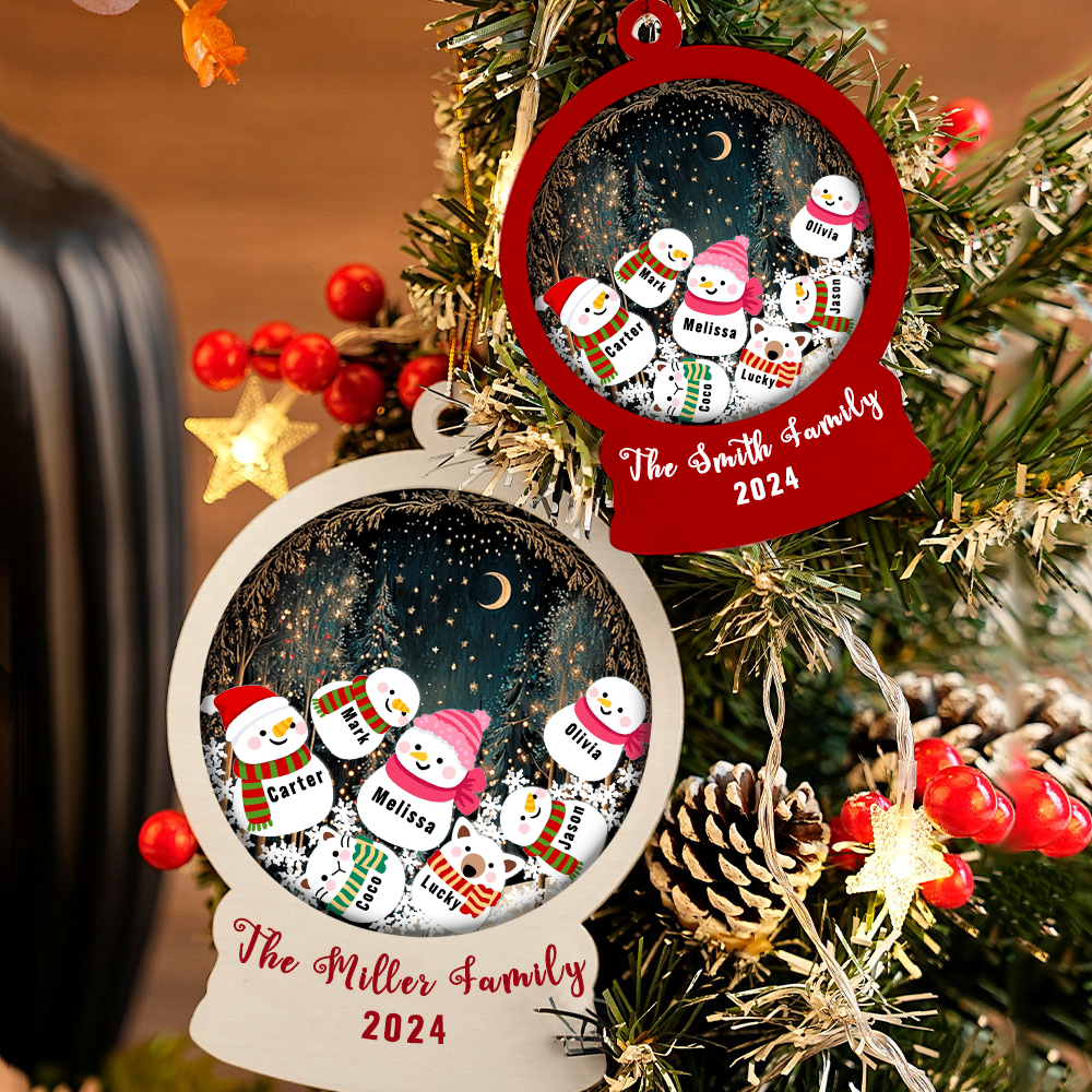 Personalized Snowman Name Christmas Shaker Ornament with Fairyland Background, Custom 4D Handmade Holiday Decoration, Unique Gift for Family