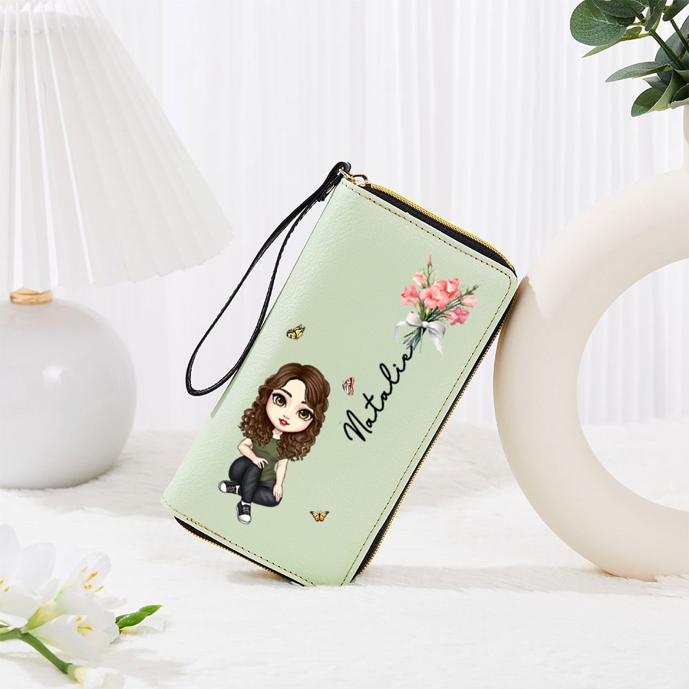 ladies wallet with birthflower