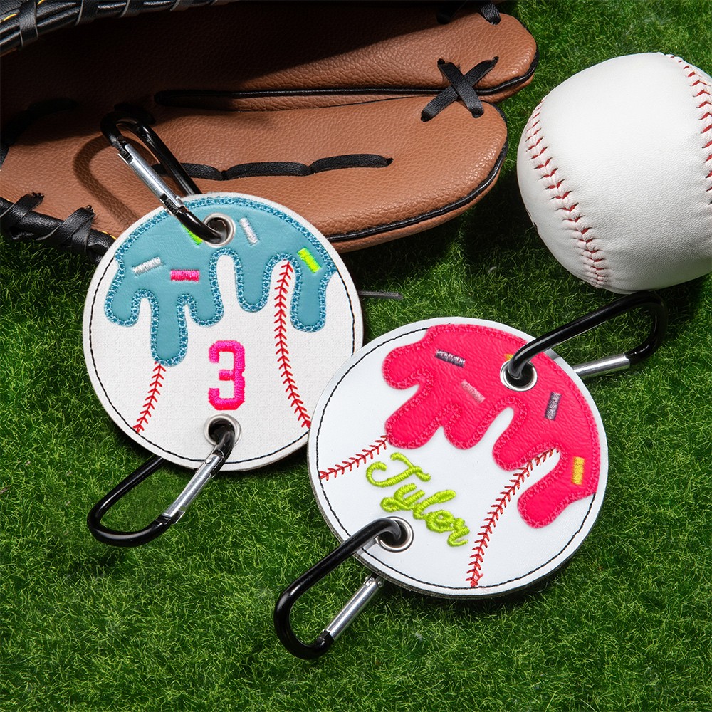 Custom Ice Cream Baseball Bag Charm, Personalized Name Embroidered Keychain, Unique Ice Cream Stick Baseball Bag Holder, Gift for Kids and Sports Lovers