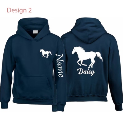 Personalised Names Horse Hoodie, Unisex Horse Hoody Jumping Design Hoodie, Jockey Rider Jumper, Equine Xmas Present Top, Birthday Gift for Adults/Kids