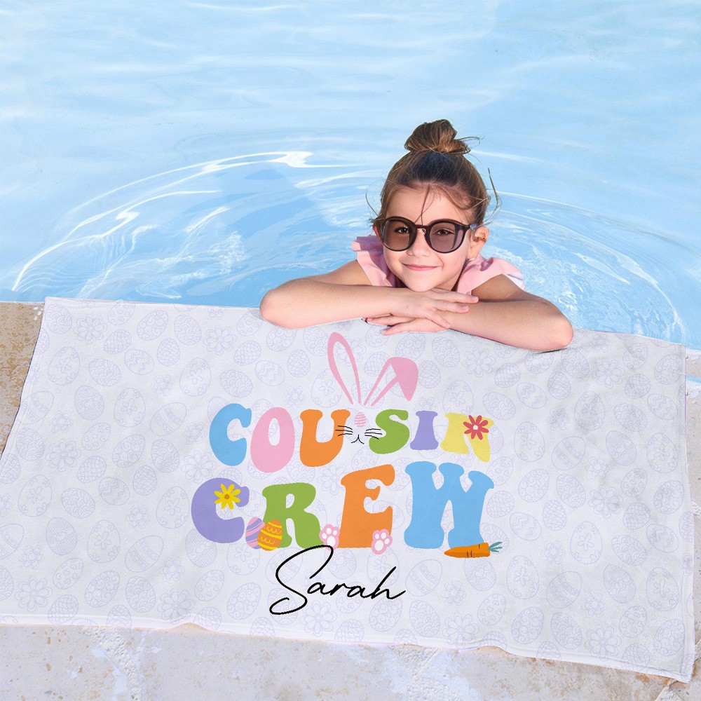 Personalized Cousin Crew Easter Beach Towel Custom Name, Multicolor Towel for Family and Kids