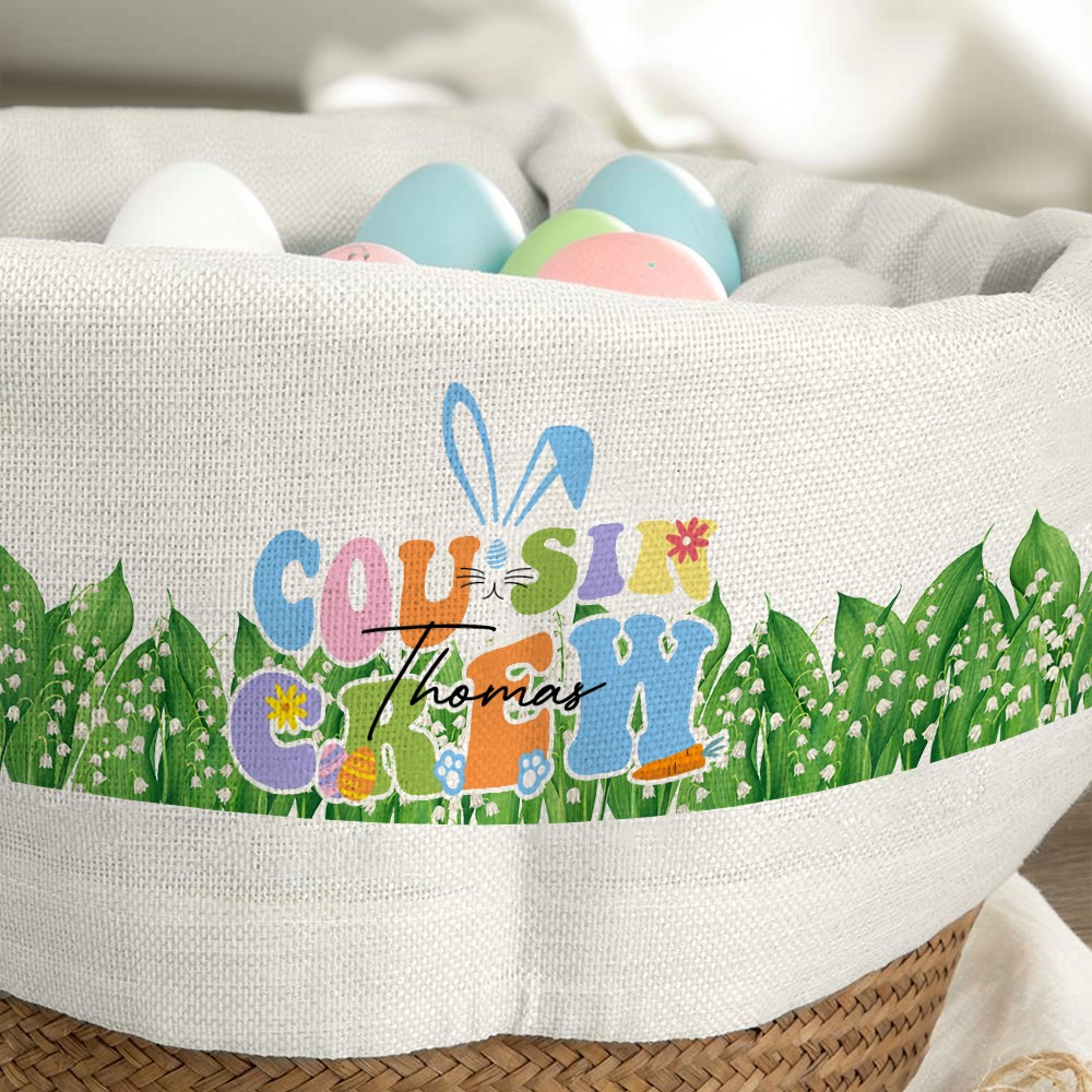 Personalized Cousin Crew Easter Basket Liner Custom Name, Soft Fabric Easter Basket Cloth, Basket Liner for Kids and Family