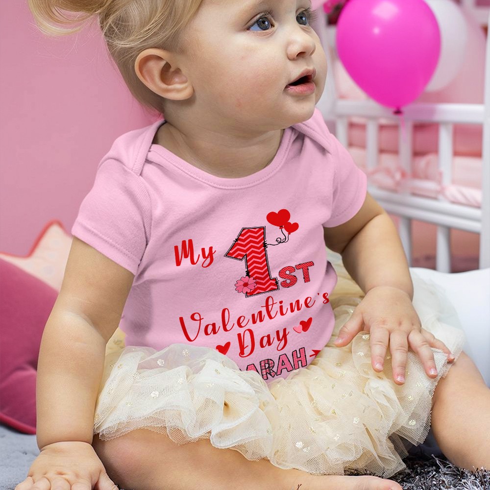 Personalized Baby's First Valentine's Day Crawling Onesie, Custom Name Baby Bodysuit, Cute Love Themed Outfit for Infants