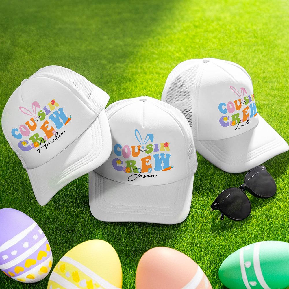 Personalized Cousin Crew Easter Baseball Hat, Custom Name Easter Cap for Family, Adjustable Hat for Kids and Adults, Holiday Gift for Easter Celebration