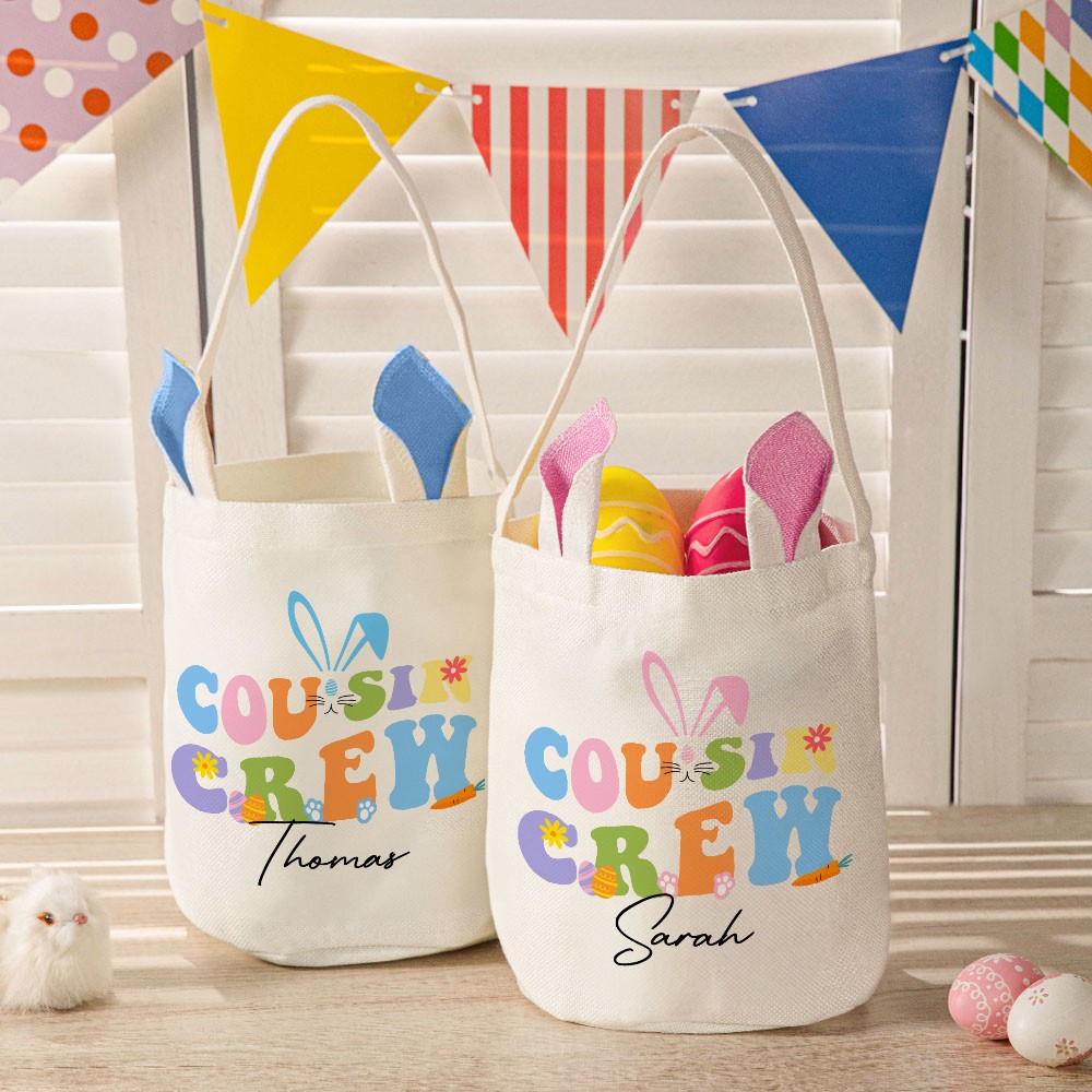 Personalized Cousin Crew Easter Egg Basket with Name, Custom Easter Egg Hunt Basket, Birthday Party Favors Gift for Kids