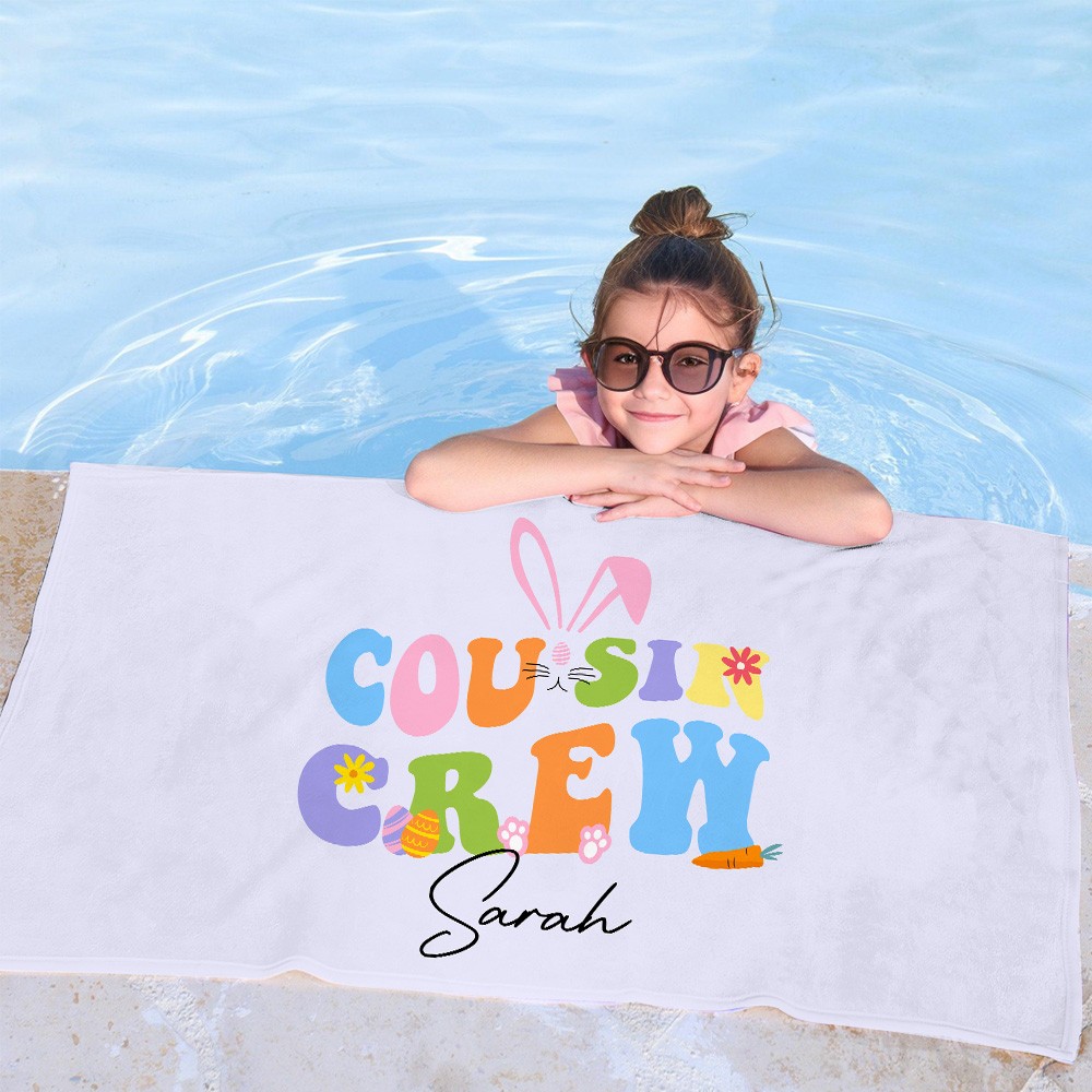 Personalized Cousin Crew Easter Beach Towel Custom Name, Multicolor Towel for Family and Kids