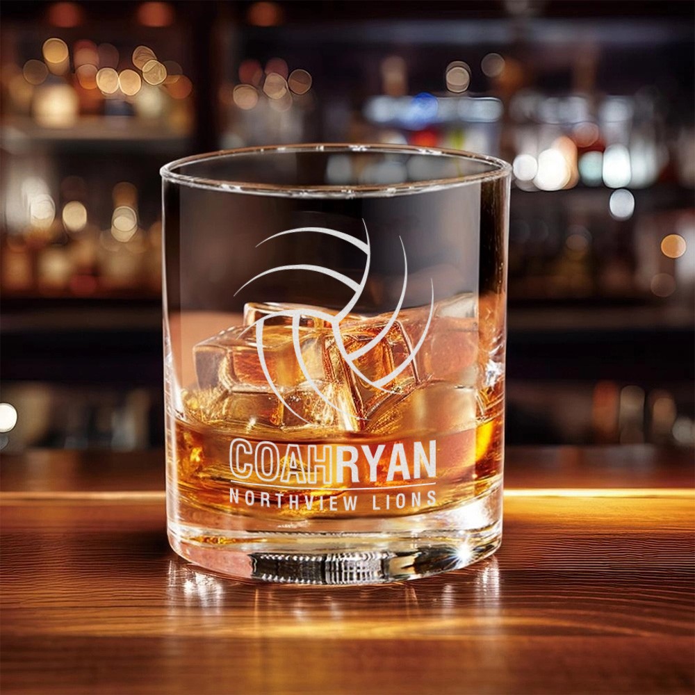 Personalized Volleyball Coach Whiskey Glass, Custom Engraved Volleyball Gift for Coach, Unique Sports Coach Appreciation Gift