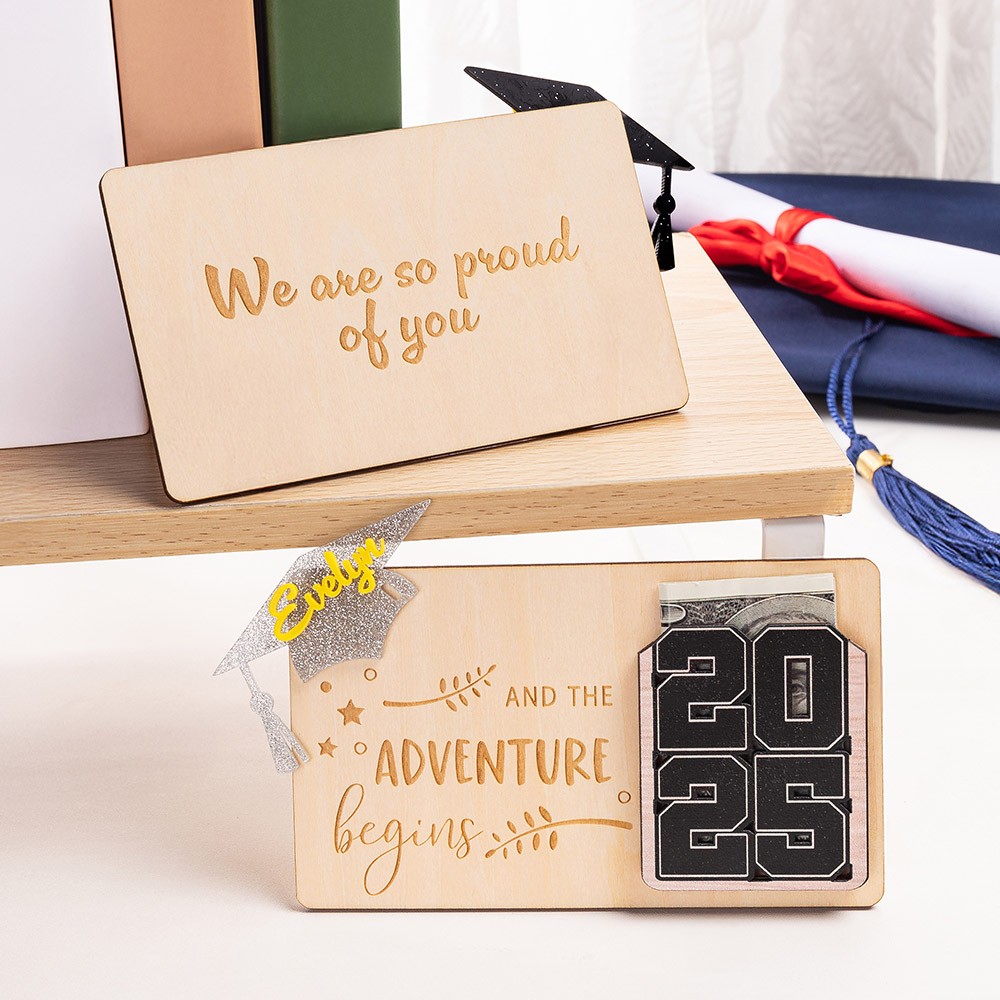 Personalized Name Graduation Money & Gift Card Holder, Custom Class of 2025 Graduation Cap Wood Card Box with Quote, Gift for Graduates/Students