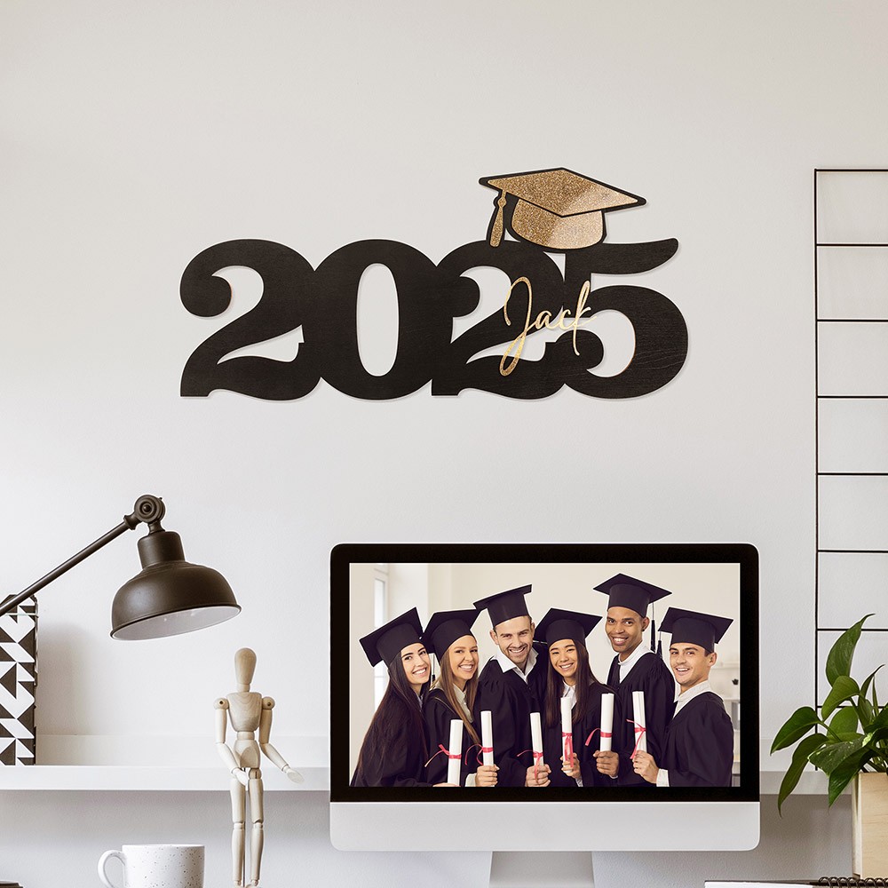 Custom 2025 Glitter Graduation Photo Prop, Wooden Graduation Sign with Name Senior Party Decoration/Dormitory Decoration, Graduation Gift