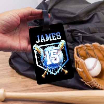 Custom Name & Number Ice Cream Dripping Baseball Luggage Tag, Baseball Name Tag, Sports Equipment Bag Tag, Gift for Baseball Lovers/Players/Teammates