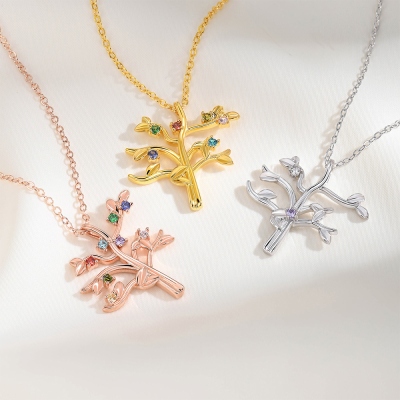 Personalized Family Tree Necklace with Birthstones, Sterling Silver 925 Dainty Family Jewelry, Birthday/Mother's Day Gift for Her/Mom/Grandma
