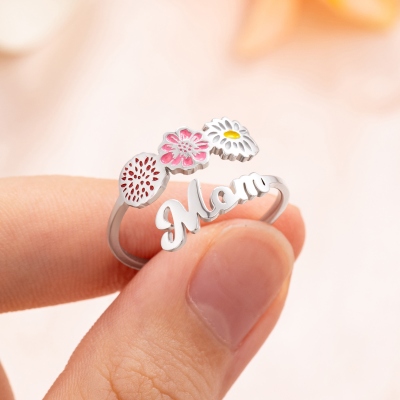 Adjustable birthflower ring