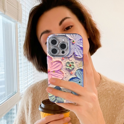 Glitter Flower iPhone Case with Rhinestones, Floral Bloom Cloud Case