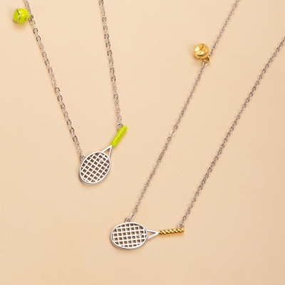 Dainty Tennis Necklace, 3D Tennis Racket & Ball Necklace, Sterling Silver 925 Sports Jewelry, Birthday/Anniversary Gift for Tennis Lovers/Sports Fans