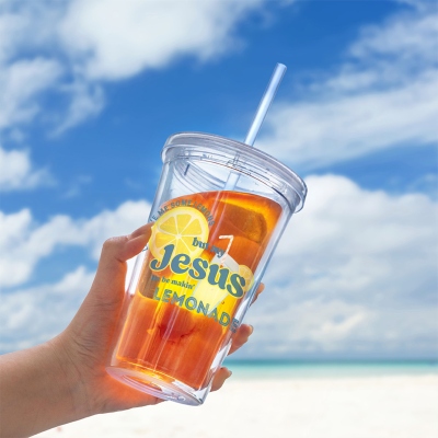 Christian Inspirational Tumbler with Straw, Life Gave Me Lemons but My Jesus Be Makin' Lemonade Faith Motivational Cup, Daily Encouragement Gift