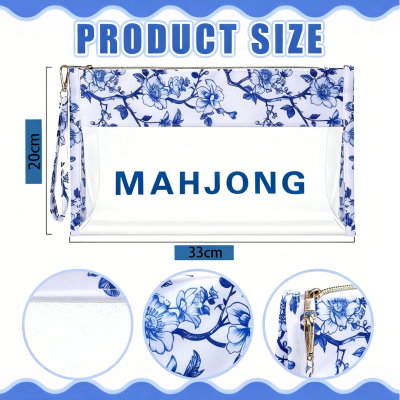 Personalized Blue and White Porcelain Mahjong Storage Bag, Customized Name, Large Capacity Waterproof Transparent Storage Bag, A Gift for Mahjong Lovers