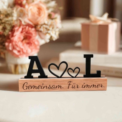 Personalized Double Initials & Hearts Partner Block, Couple Block with Wooden Base, Home Decor, Valentine's Day/Anniversary Gift for Him/Her/Couple